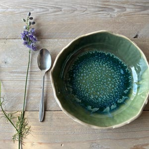 Ceramic pasta bowl Waterfall Glaze Pottery Handmade Ceramics Ramen bowl Large bowl Organic shaped stoneware New Forest Green