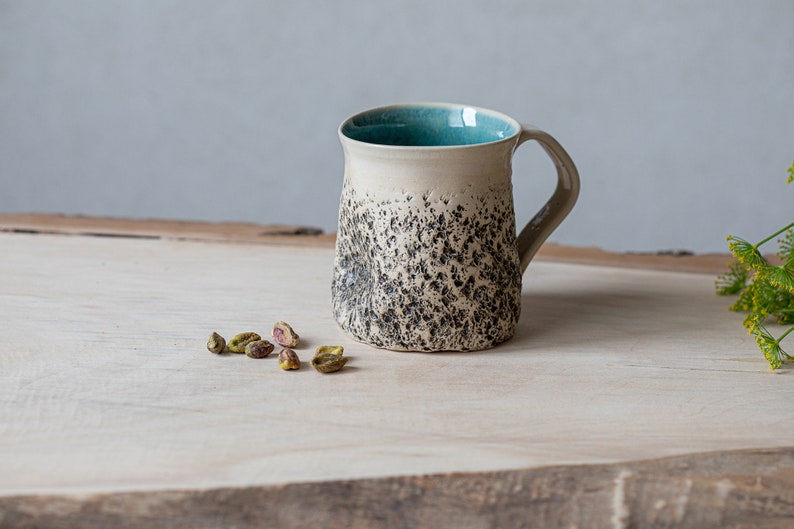 Handgemaakte mok Grote koffiemok Handgemaakte theekop Cappuccinokopje Steengoed mok Blauwe mok Aardewerk keramiek Verjaardagscadeau Speckled Turquoise