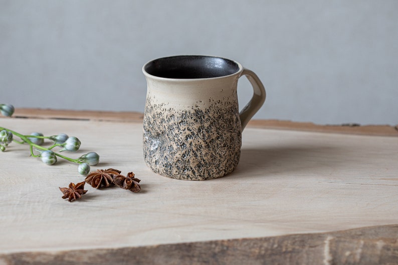 Handmade mug Large coffee mug Handmade tea cup Cappuccino cup Stoneware mug Blue mug Pottery ceramics Birthday Gift Soft Black