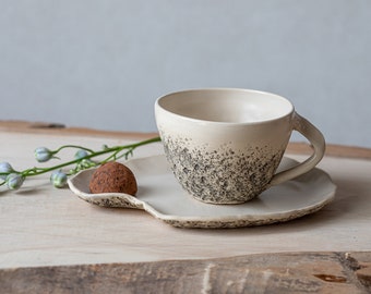 Handmade ceramic cup with saucer Pottery tea cup Unique cappuccino cup Organic tableware