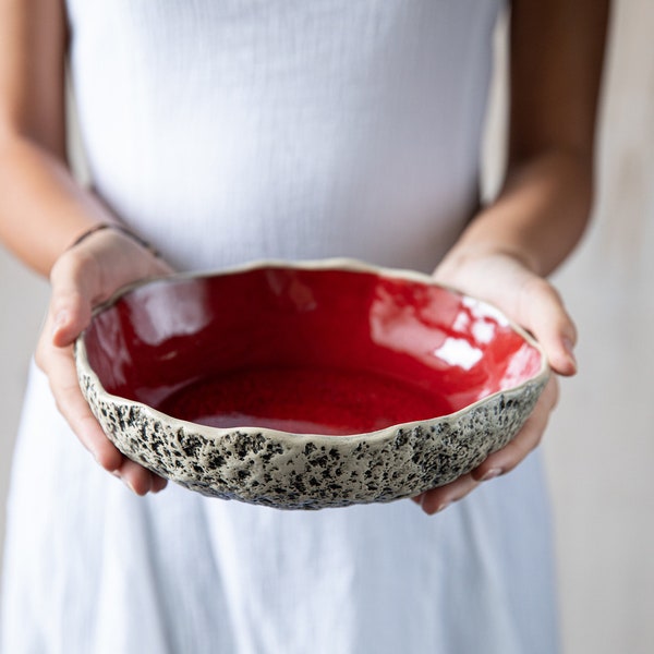 Red ceramic pasta bowl Handmade pottery Handmade ceramic bowl for one-pot dishes or ramen