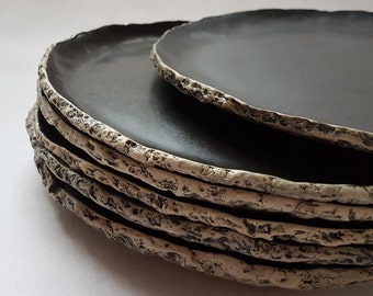 6 black plates | 11.8" | 30cm | handmade ceramic plate | stoneware plates | organic dinnerware | rustic plates | tableware