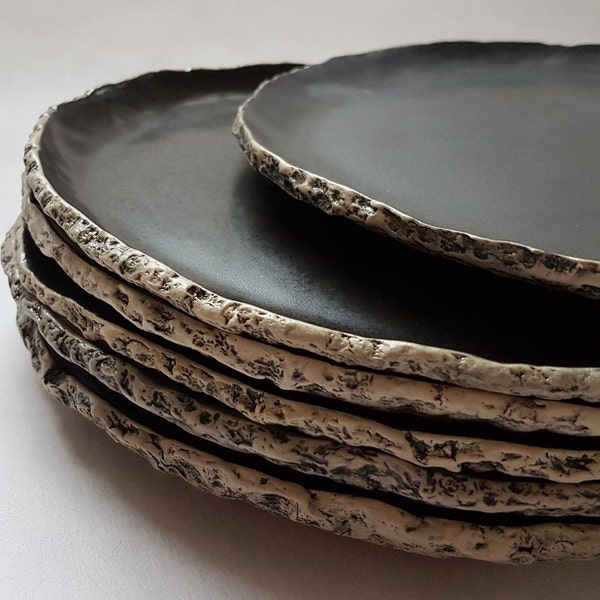 6 black plates | 11.8" | 30cm | handmade ceramic plate | stoneware plates | organic dinnerware | rustic plates | tableware