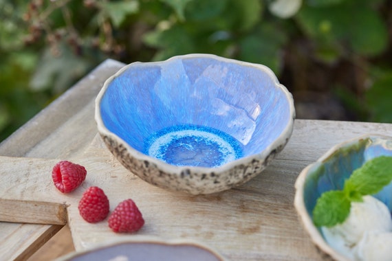 Blue Dessert Bowl Handmade Ceramic Snack Bowl Ice Cream Bowl Fruit