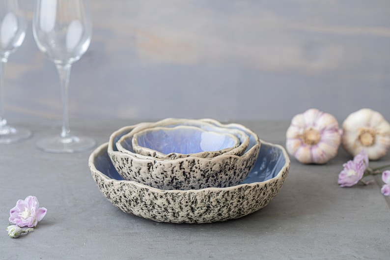 SET of four nesting bowls Unique handmade ceramic bowls with Organic look and feeling image 6