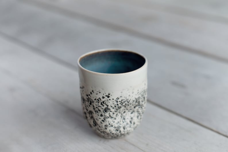Ceramic Tumbler Coffee cup Wine tumbler Wheel thrown pottery Organic shaped cup Speckled Blue