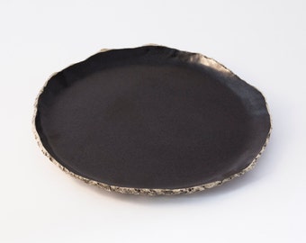 Black breakfast plate Ceramic side plate Handmade dinnerware Stoneware Rustic pottery dish Organic salad plate