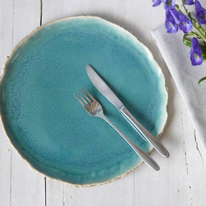 Set of 8 Ceramic dinner plates 11.8/30 cm Handmade pottery plates Unique dinnerware Speckled Turquoise