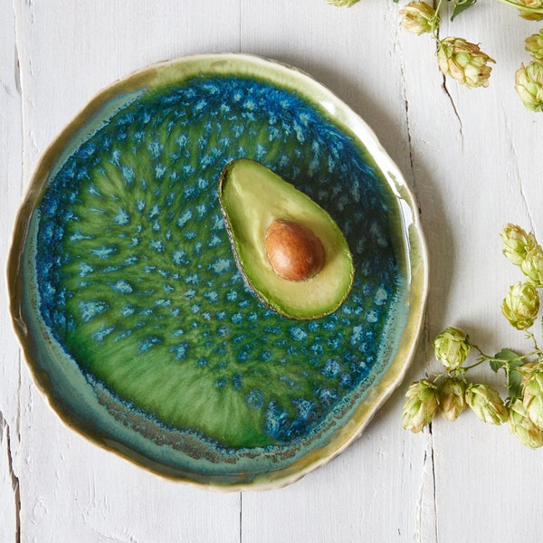 Green pottery plate / lunch plate/ Handmade ceramic plate / Side plate / Dinnerware / Stoneware/ Urban Jungle home