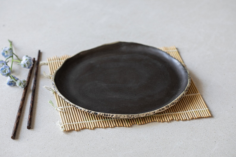 Taupe Side-plate Ceramic lunch plate Handmade Stoneware Steingut geschirr Unique tableware Soft Black
