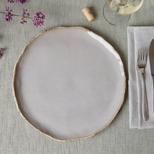 Set of 8 Ceramic dinner plates 11.8/30 cm Handmade pottery plates Unique dinnerware Hazy Taupe