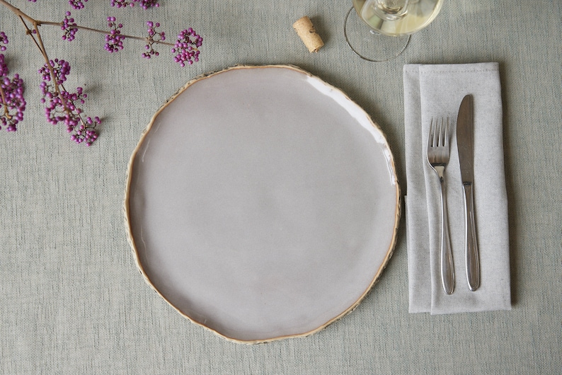 Set of 8 Ceramic dinner plates 11.8/30 cm Handmade pottery plates Unique dinnerware Hazy Taupe