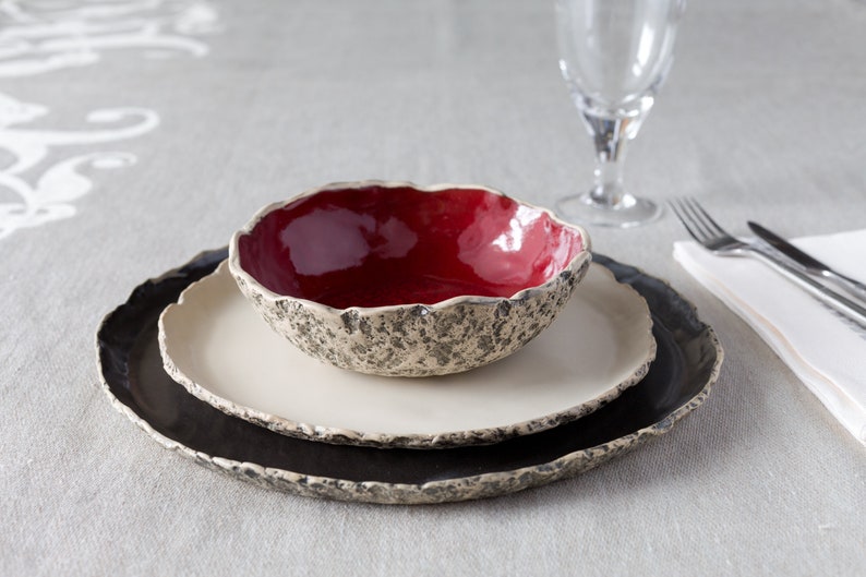 Ceramic stoneware dinner set colorful tableware unique pottery ceramic plates blue ceramics red ceramics Black White Red