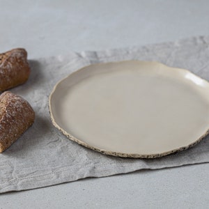 Taupe Side-plate Ceramic lunch plate Handmade Stoneware Steingut geschirr Unique tableware Natural White