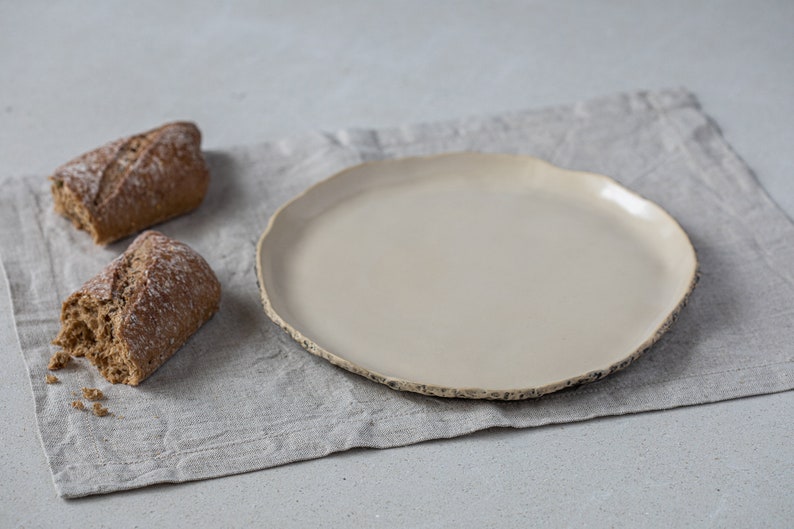 Taupe Side-plate Ceramic lunch plate Handmade Stoneware Steingut geschirr Unique tableware Natural White