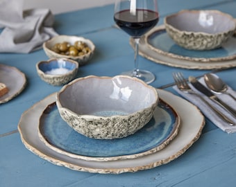 Rustic dinnerware set | handmade ceramics | stoneware dinner setting | rustic plates and bowls dinner set