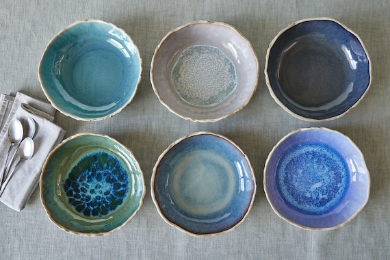 6 Pasta bowls Rustic handmade bowl set Stoneware bowls One-pot bowls Dishwasher safe