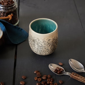 Ceramic Tumbler Coffee cup Wine tumbler Wheel thrown pottery Organic shaped cup Speckled Turquoise