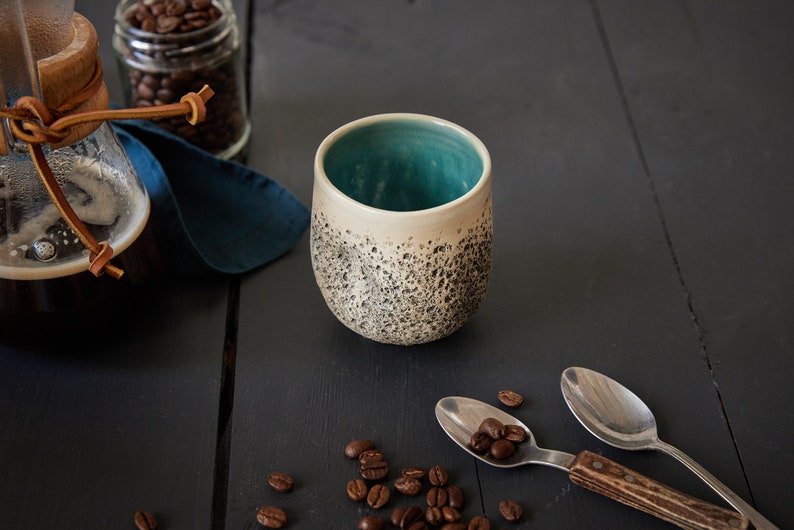 Ceramic Tumbler Coffee cup Wine tumbler Wheel thrown pottery Organic shaped cup Speckled Turquoise