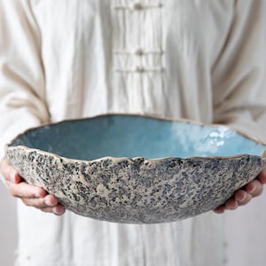 Large blue serving  bowl Handmade ceramics Organic bowl Serving bowl Fruit bowl Artistic Centrepiece