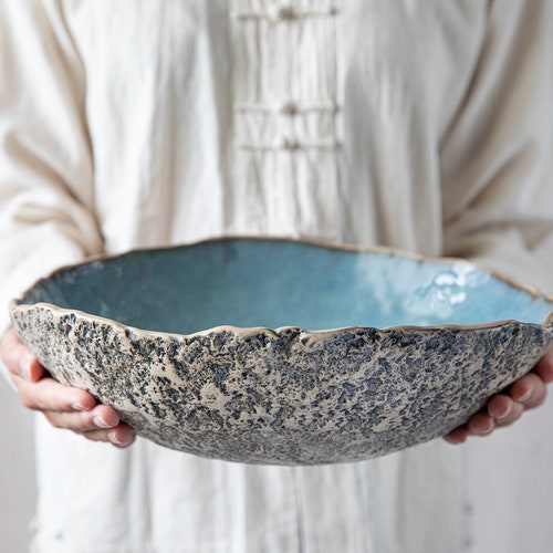 Large Blue Serving Bowl Handmade Ceramics Organic Bowl Serving
