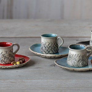 SET OF 4 Ceramic espresso cups with saucer Handmade pottery Organic tableware Unique macchiato cup with saucer