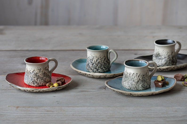 SET OF 4 Ceramic espresso cups with saucer Handmade pottery Etsy