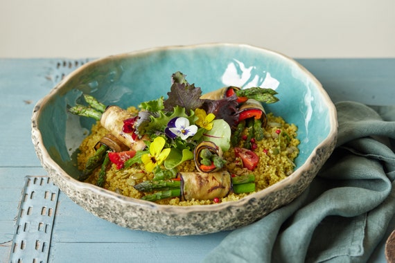 Low Large Serving Bowl Handmade Bowl Ceramic Fruit Bowl Wedding