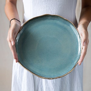 Blue rustic dinner plate Handmade organic ceramic plate Stoneware plates Tableware Wedding gift Pottery dinnerware image 1