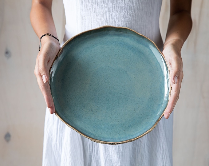 Blue rustic dinner plate | Handmade organic ceramic plate | Stoneware plates | Tableware | Wedding gift | Pottery dinnerware