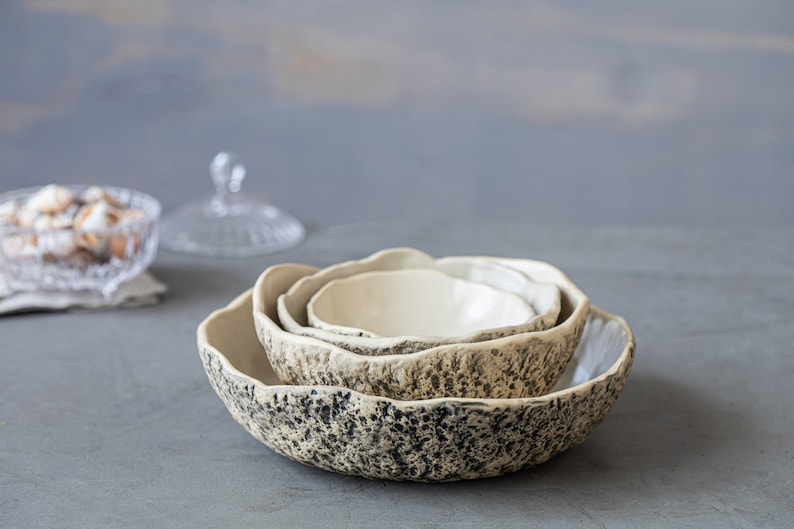 SET of four nesting bowls Unique handmade ceramic bowls with Organic look and feeling image 4