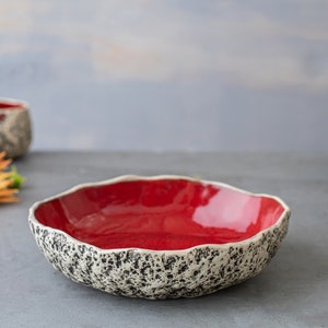 Handmade ceramic bowl Pottery Pasta bowl Ceramic salad bowl Playful Red