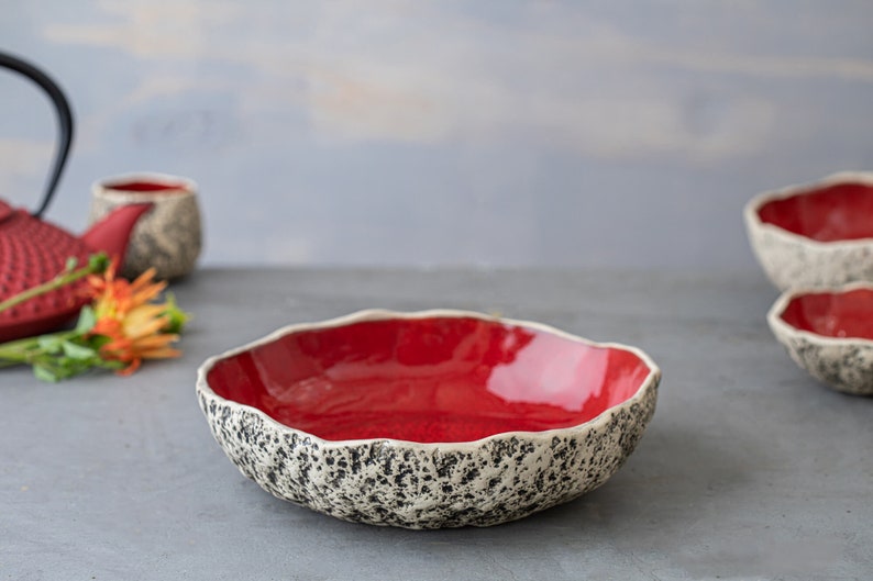 Handmade ceramic bowl Pottery Pasta bowl Ceramic salad bowl Playful Red