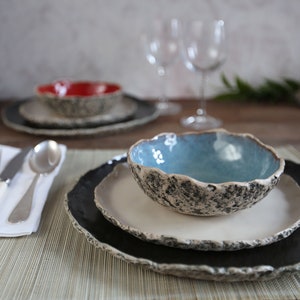 Ceramic stoneware dinner set colorful tableware unique pottery ceramic plates blue ceramics red ceramics Black White Blue