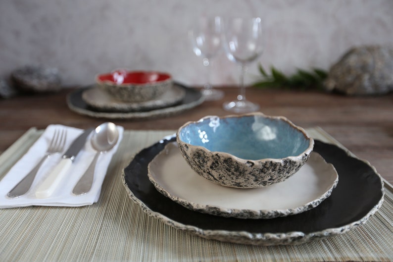 Ceramic stoneware dinner set colorful tableware unique pottery ceramic plates blue ceramics red ceramics Black White Blue