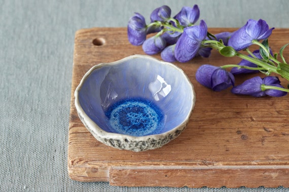 Blue Waterfall bowl SET OF TWO Organic bowl Handmade ceramics Tapas bowl Snack bowl Dip bowl  Side dish bowl