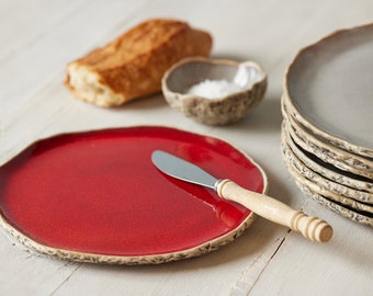 Beilagenteller, Keramikteller, rustikaler Teller, 20 cm, Kuchenteller, Dessertteller, 4er-Set