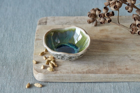 Forest Green spice bowl SET OF TWO Handmade Ceramics Small pottery bowl Salt bowl Organic kitchenware