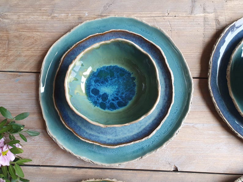 SALE 4 Person Handmade Ceramic Dinner Set Pottery Dinnerware Set summer