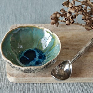 Blue Dessert Bowl Handmade Ceramic Snack Bowl Ice cream bowl Fruit bowl Pottery Bowl Forest Green