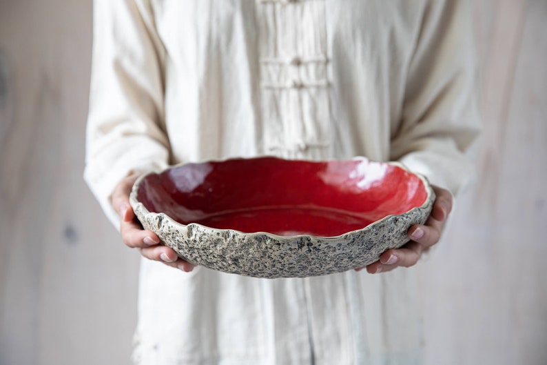 Large serving bowl Organic pottery Handmade ceramics Low round serving dish High quality centrepiece image 3