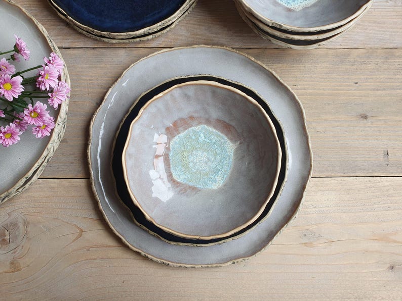 SALE Dinner Set coupe Midnight Pottery Handmade Ceramic Dinnerware Set