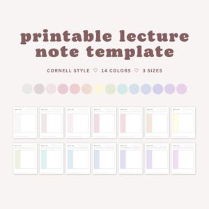 Szablon notatki wykładowej do druku | 14 kolorów | Minimalistyczne notatki w stylu Cornell | A4, A5 i US Letter | PDF Natychmiastowe pobranie cyfrowe