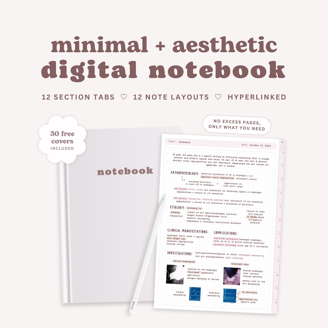 Minimal Aesthetic Digital Notebook | 12 Sections, 12 Templates ...