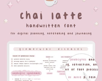Czcionka Chai Latte | Uroczy, ręcznie pisany krój czcionki do planowania cyfrowego, robienia notatek i prowadzenia dziennika | Obsługa wielu języków | Natychmiastowe pobieranie cyfrowe
