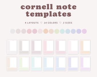 Cornell Note Templates: Pastel Colors, A4/US Letter (Digital Download)
