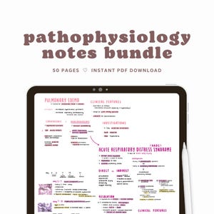 Lot de notes sur la physiopathologie | Guide d'étude sur les troubles cardiovasculaires, pulmonaires, endocriniens et les pathologies cutanées | Téléchargement numérique, PDF imprimable