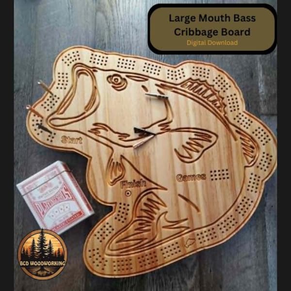 Large Mouth Bass Cribbage Board CNC Files – Fish Lover Game Project Guide (Digital Download)