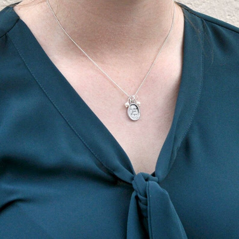 Memorial Jewelry Remembrance Jewelry Handwriting Necklace Sculpted Raised Edge Small Oval Loved One/'s Note Necklace
