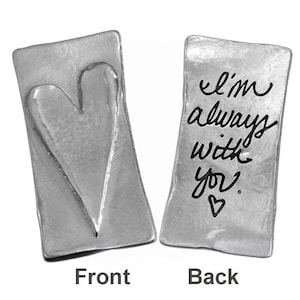 Raised Heart Rectangle Handwriting Pocket Token - Personalized Pocket Charm